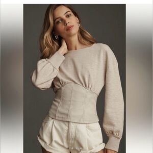 Anthropologie Women’s Pilcro Faux Leather Corset Sweater